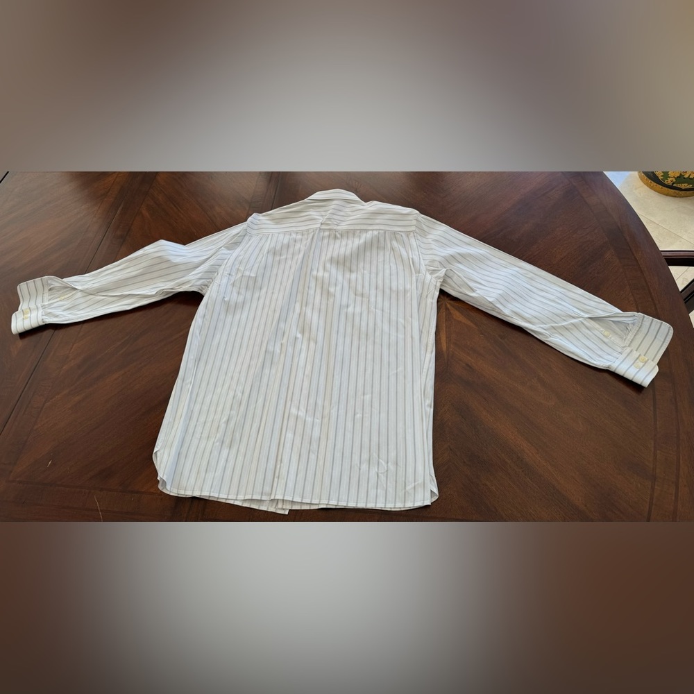 Perry Ellis Long Sleeve Button Down Large White with Silver Stripes
